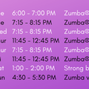 5 Zumba class types, 7 classes a week starting June 1, 2019